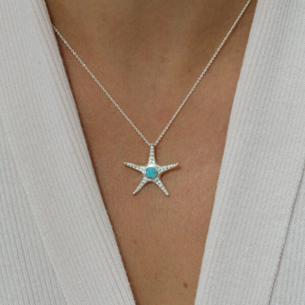 Silver and turquoise starfish necklace - Image 2